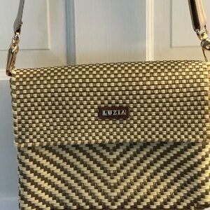 LUZIA Beige/Gold Woven Shoulder Bag